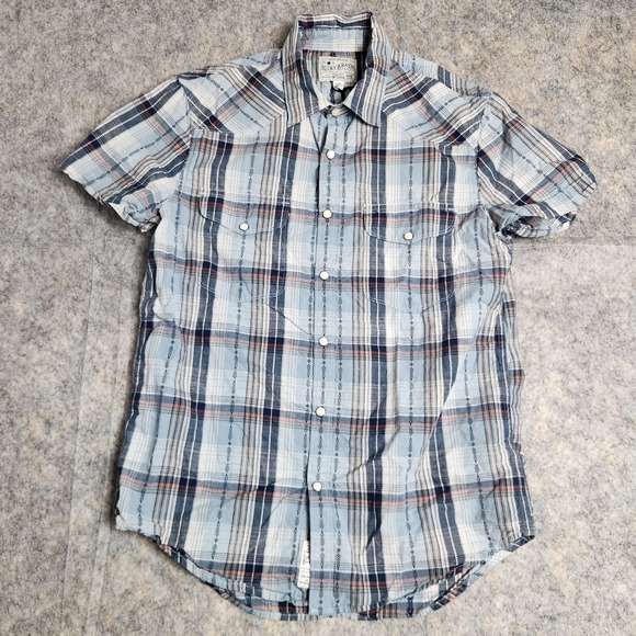 Lucky Brand Other - Lucky Brand Pearl Snap Western Shirt Men S Blue Scotch Plaid Short Sleeve Button
